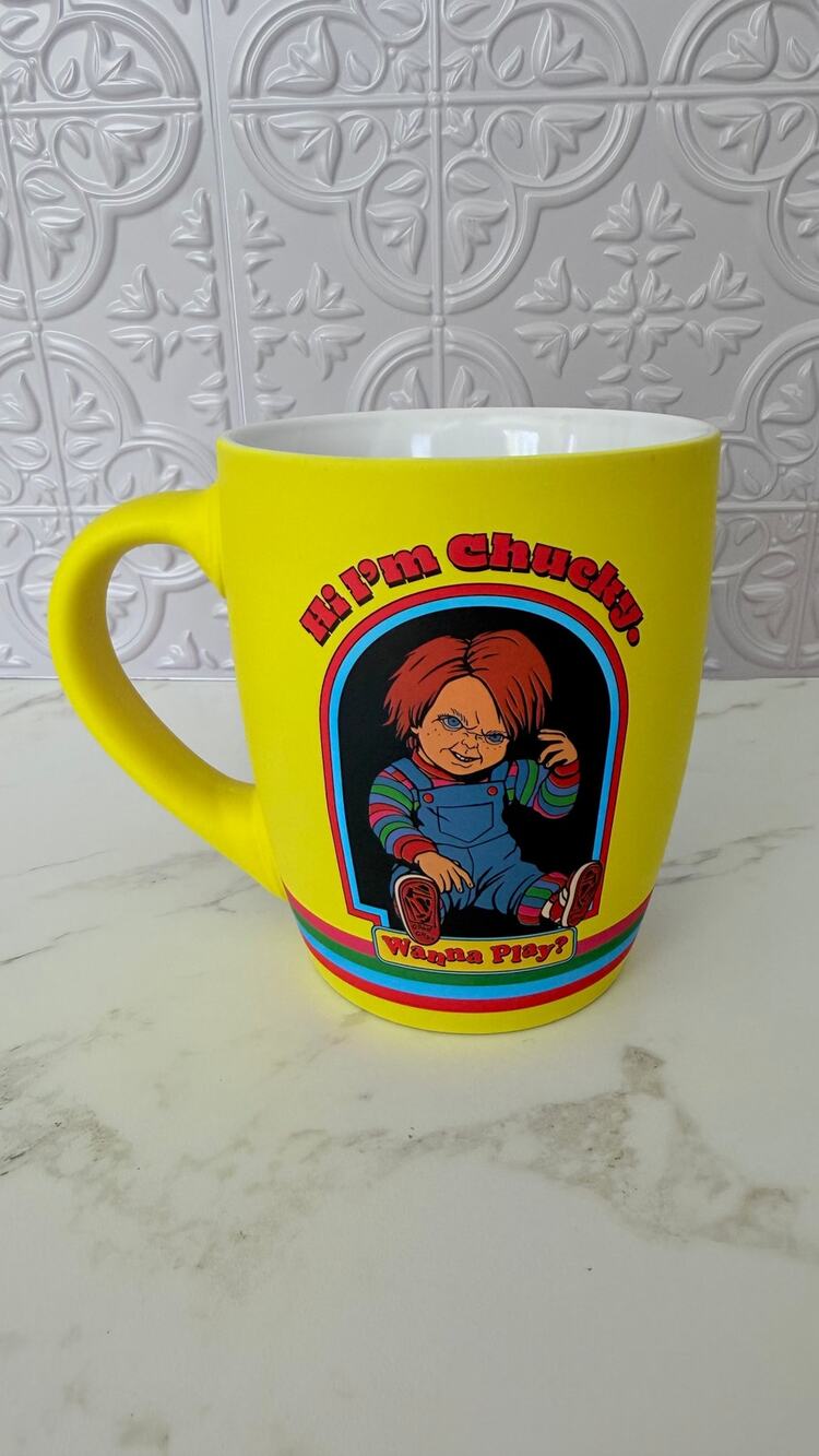 Silver Buffalo Chucky Wanna Play? Soft Touch Ceramic Mug 25oz NWT
